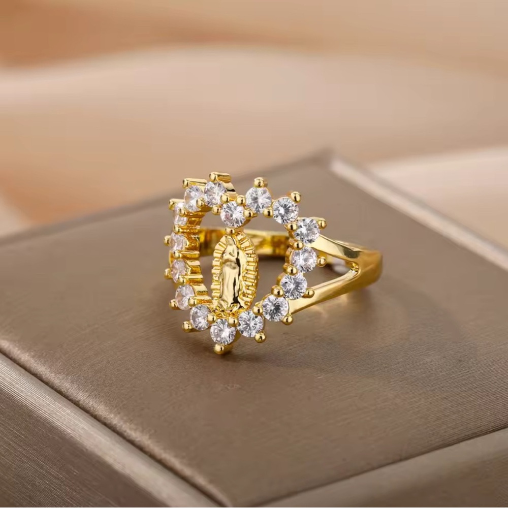 Gold Tone Virgin Mary Women's Ring with Zircon